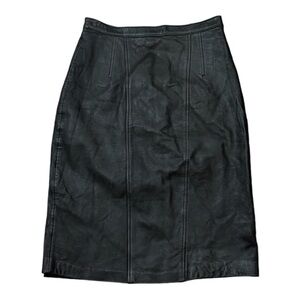 LOWELL & WHITNEY Black Leather Pencil Skirt Size 8 Work Party Date Mini Midi VTG